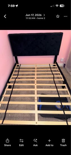 Full Black Upholstered Bed Frame with Headboard