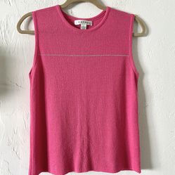 Vintage 1980s Bubblegum Pink Silver Stripe Sleeveless Sweater Vest Top | Sm/Med