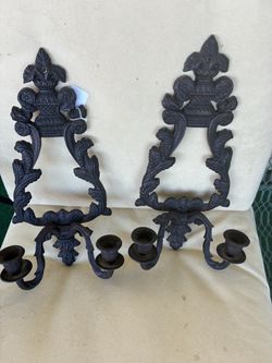 Vintage black cast iron candle sconce