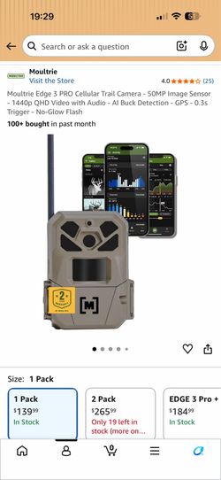 Moultrie Edge 3 PRO Cellular Trail Camera - 50MP Image Sensor - 1440p QHD Video with Audio - AI Buck Detection - GPS - 0.3s Trigger - No-Glow Flash