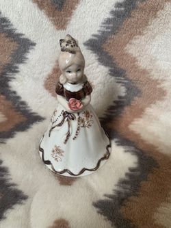 Brinn & Co Porcelain Girl Bell & Figurine Holding Flower 6x4" Collectible