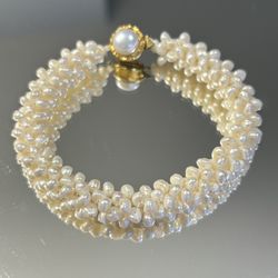 Freshwater Woven Rice Pearl Bracelet 