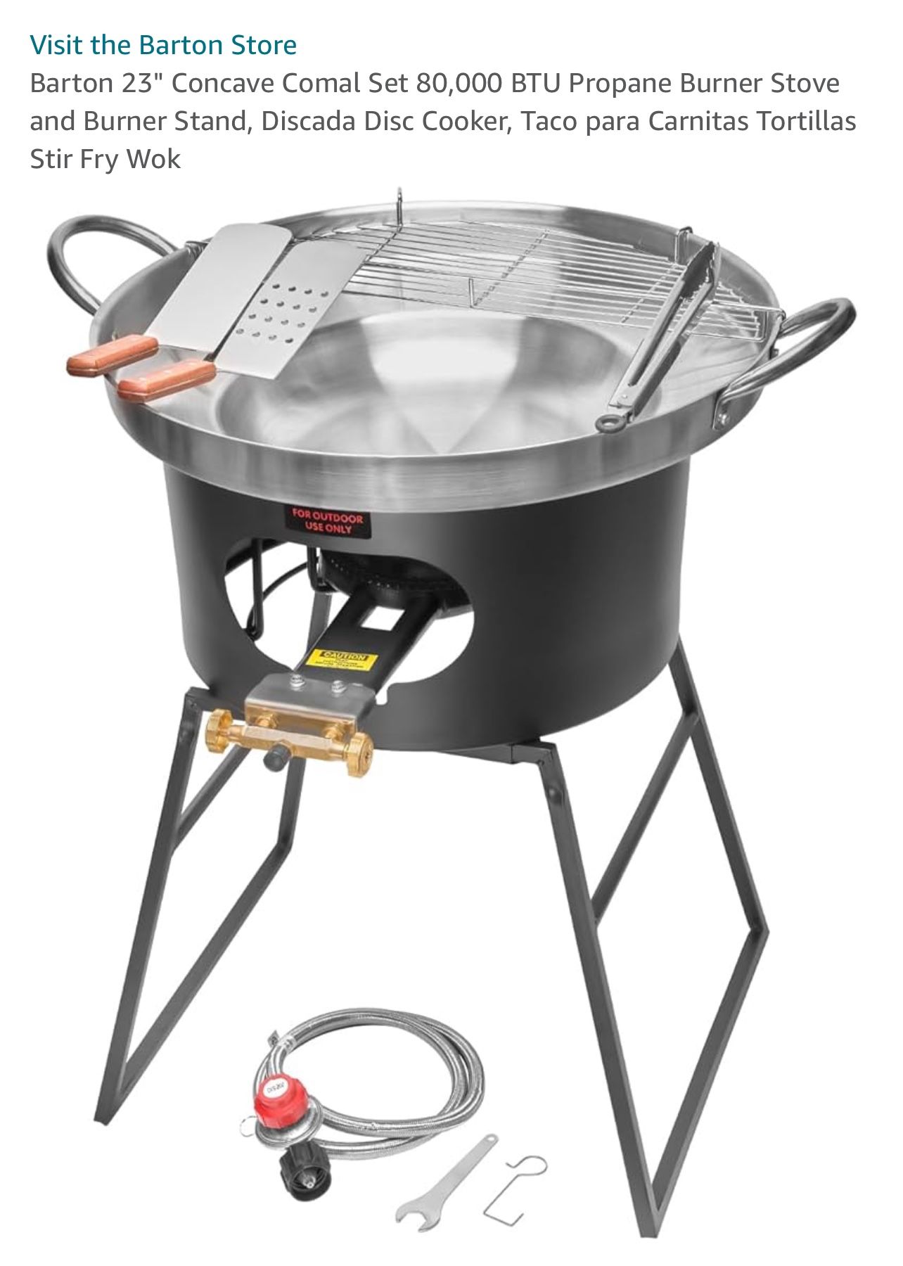23" Concave Comal Set 80,000 BTU Propane Burner Stove Griddle Burner Stand, Discada Disc Cooker Fryer Taco para Carnitas Tortillas