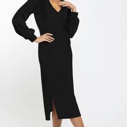 Sol Angeles Billow Midi Dress Fleeced French Terry Black Sz L Brand New 