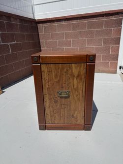 Campaign Style Wood Side Cabinet with Brass Hardware