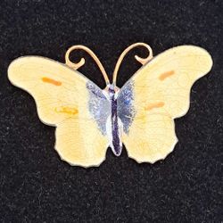 Vintage Glass Enamel Butterfly Brooch, 2"