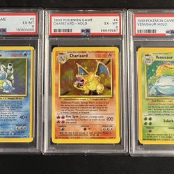 CHARIZARD BLASTOISE VENUSAUR PSA 6 Set BASE SET 1999 POKEMON TCG UNLIMITED   
