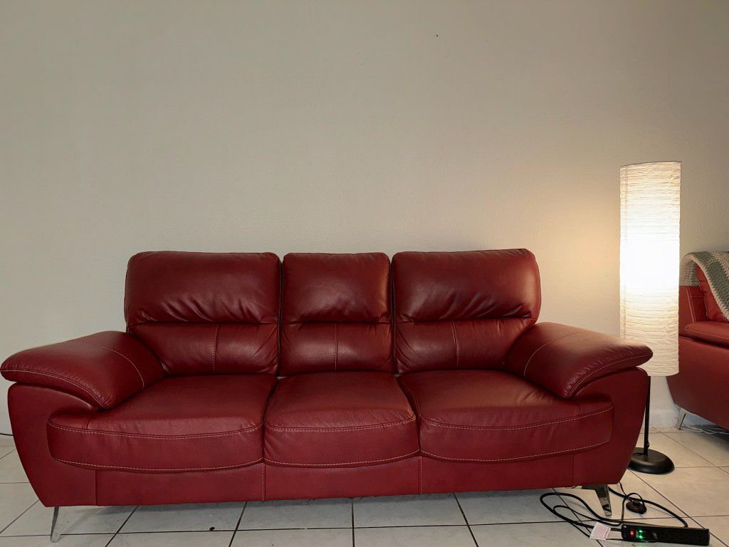 Red Leather Couch And Chair