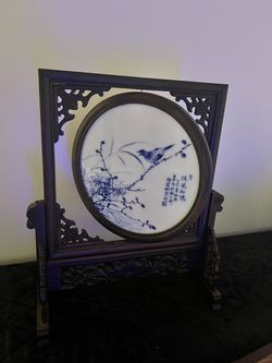 Chinese Blue and White Porcelain Table Screen
