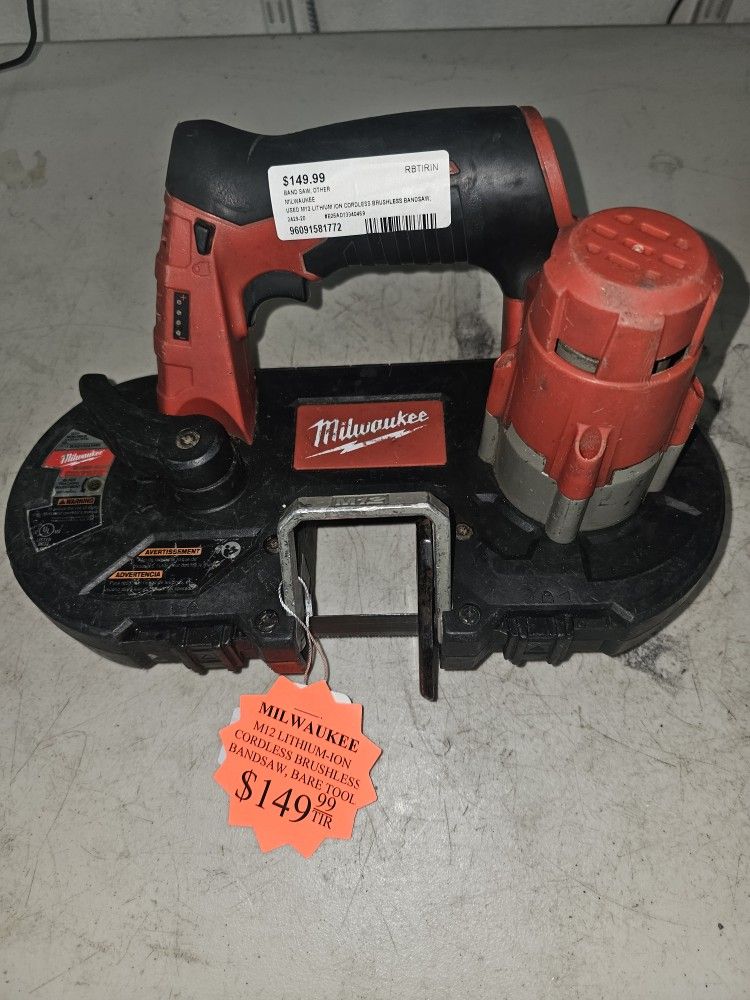 96091 Milwaukee 2429-20 M12 Lithium-Ion Cordless Brushless Band Saw 581772