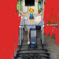 Squat Rack, Barbell,  And Weights And Bench