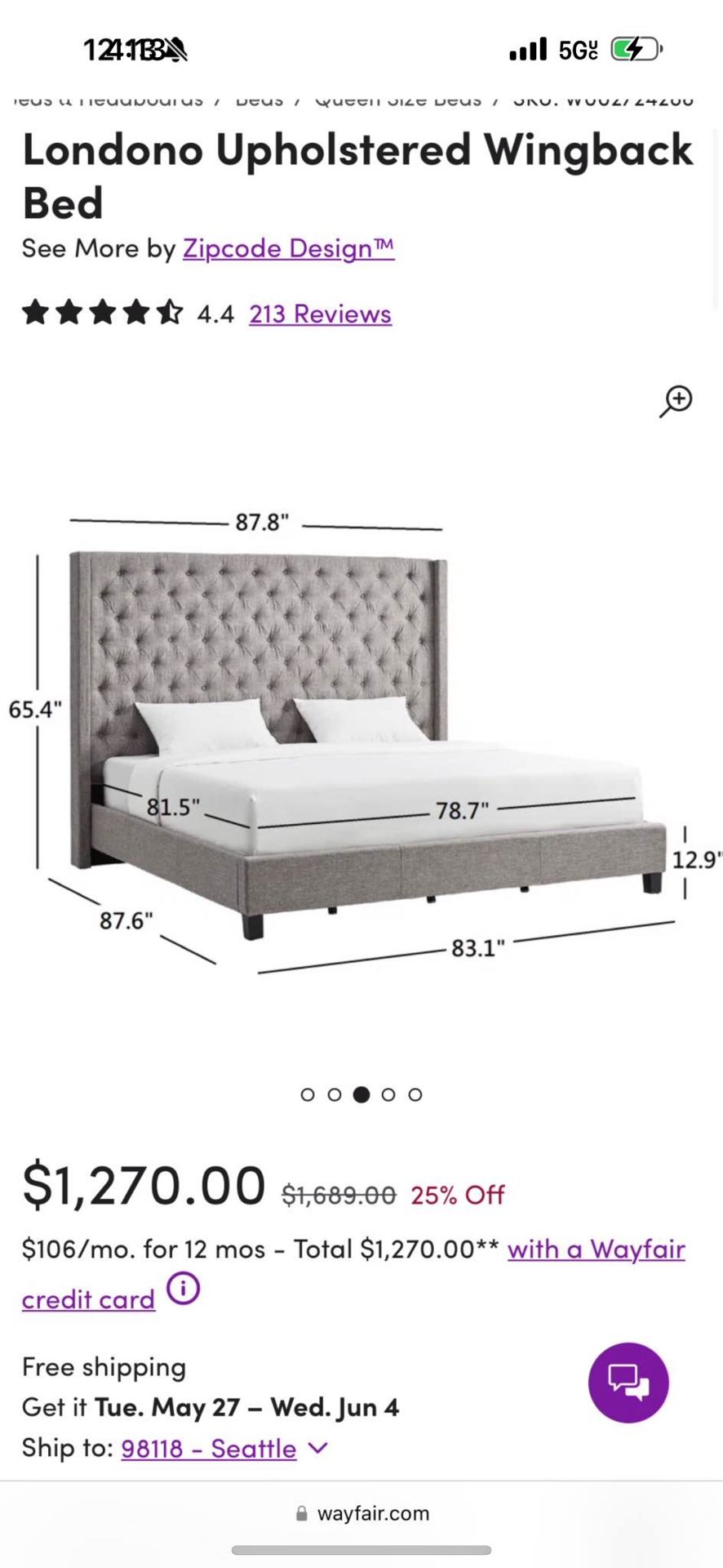 GRAY BED FRAME