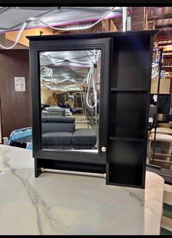 New 28'''x 24" Black Wooden Medicine Cabinet w/ Mirror & Tower Bar