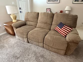 La-Z-Boy Power Reclining Sofa – Dual Recliners, Tan Textured Fabric, 86" Wide