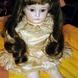 Armand Marseille 370 German Bisque Head Doll 19” Leather Body Fixed Eyes 1900’s