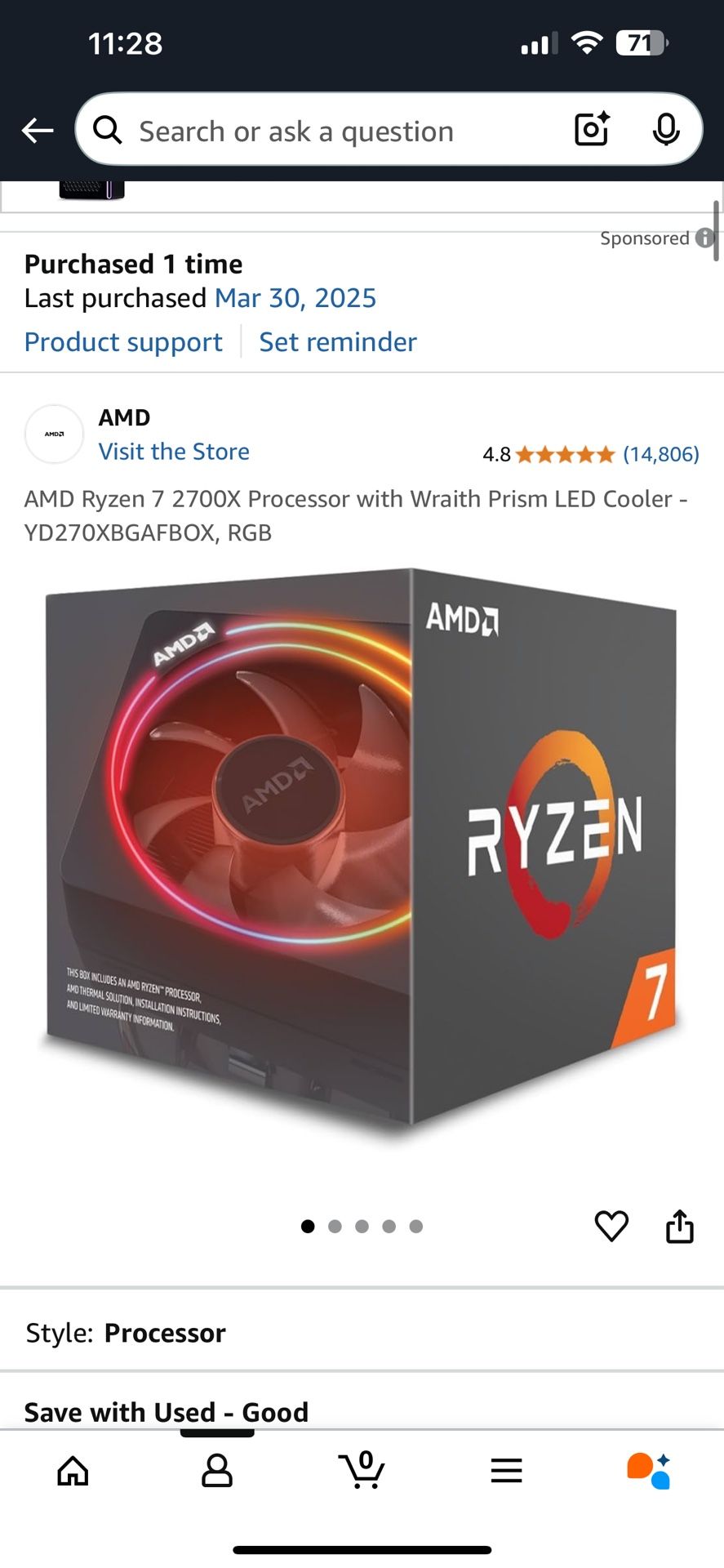 LIKE NEW - Ryzen 7 2700x