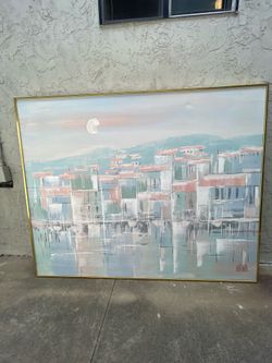 Large Vintage MCM Lee Reynolds Vanguard Studios Abstract Painting 60x48 Framed on Canvas