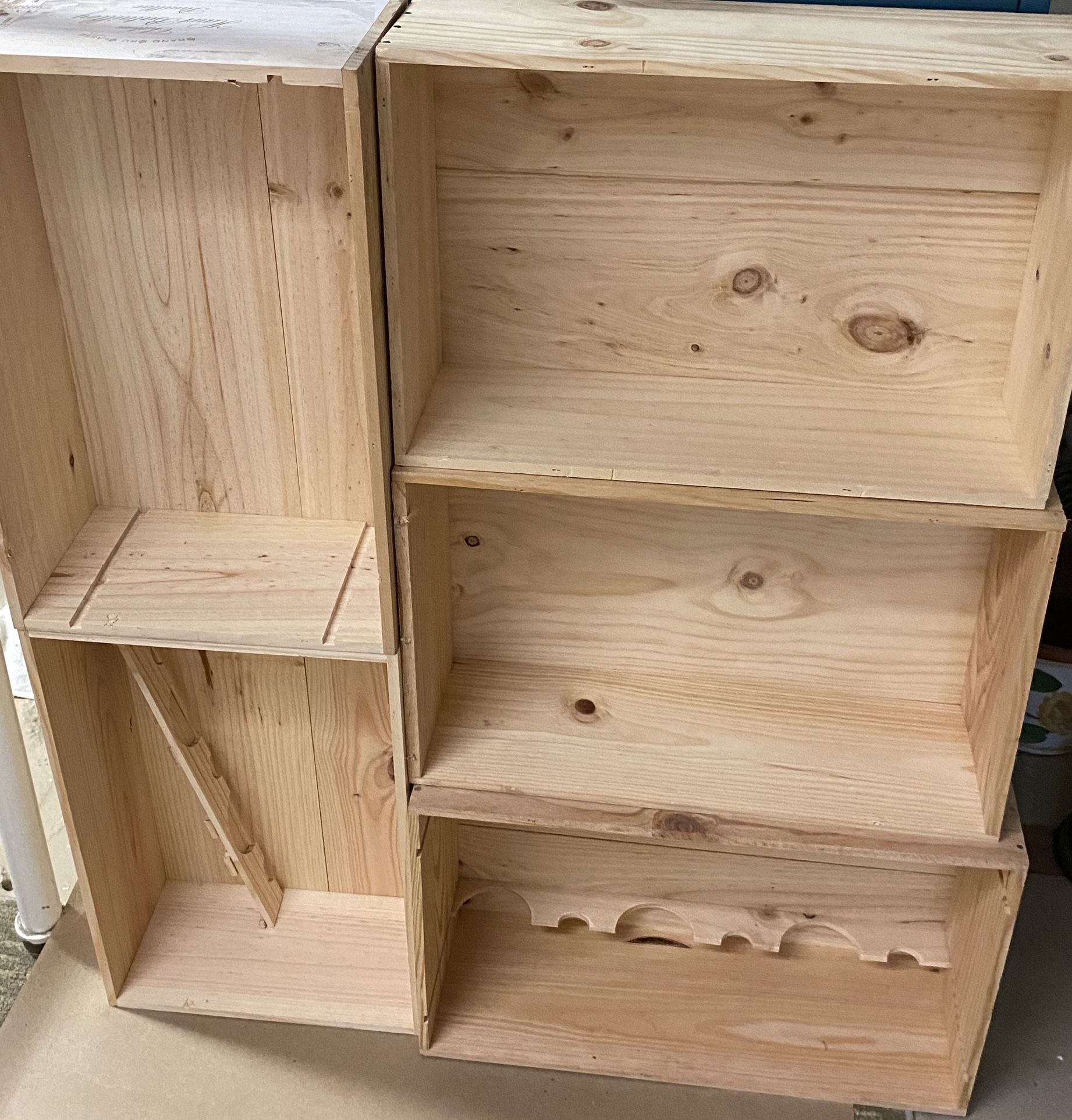 6 Wine Crates Wood Boxes Stackable Wall Unit