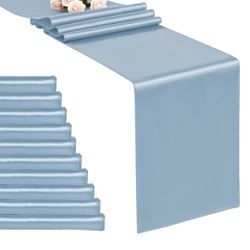 10-Pack Dusty Blue 12 x 108 inches Long Premium Satin Table Runner for Wedding, Decorations for Birthday Parties, Banquets, Graduations, Engagements, 