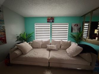 Large Luxury Beige Modular Sectional Sofa - Deep Seating + Pillows"