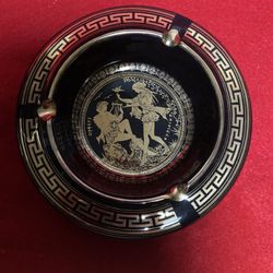 4.75 Inch 24k Black & Gold Handmade In Greece Imported From Greece Greek Ceramic Ashtray  