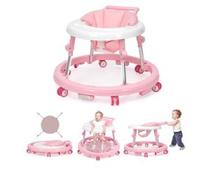 Foldable Baby Walker with 9 Height Adjustments, Portable Wheels, for Boys & Girls 6-18 Months