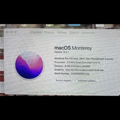 Apple Macbook Pro 13" (2017) Intel i5 - 8GB RAM 128GB  Space Gray - MPXQ2LL/A