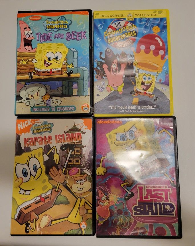 Who Doesn't Love Spongebob Squarepants?? Four (4) Very "Gently Used"SpongeBob DVD Movies At A BARGAIN Price
