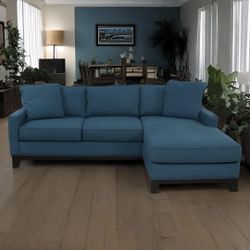 Blue Keegan 90” Sectional Sofa from Macy’s with Reversible Chaise by Jonathan Luis