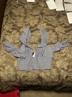 Blue Life Blue and White Striped Off-Shoulder Crop Top