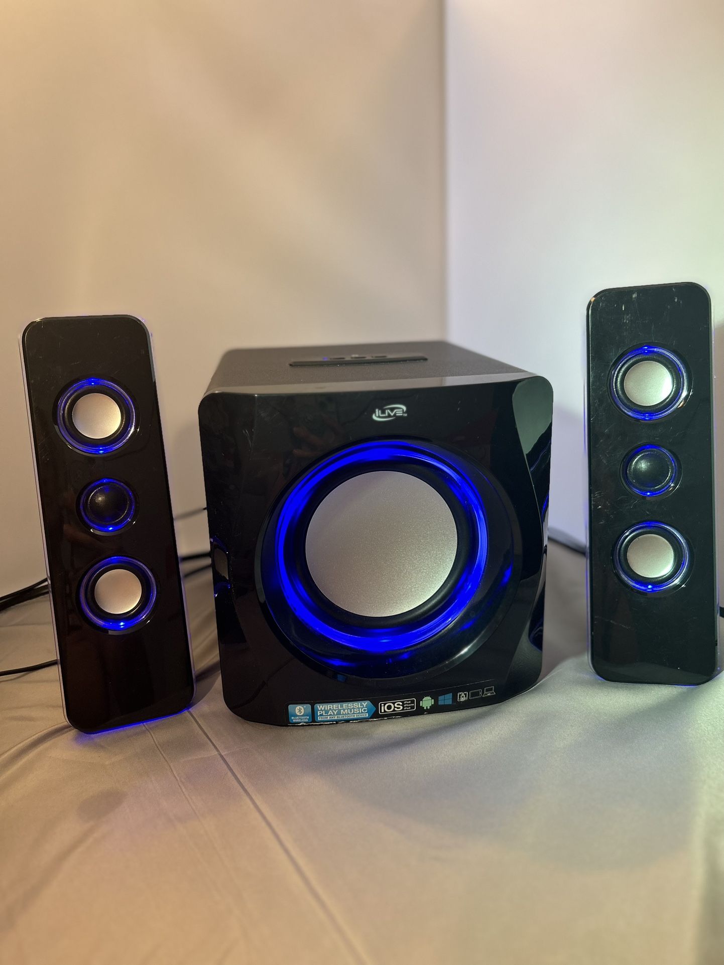 iLive Bluetooth Speaker System with Built-In Subwoofer, 7.28 x 8.86 x 7.28 Inches, Black (iHB23B)
