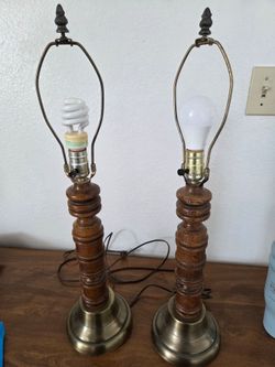 Vintage wood and brass lamps