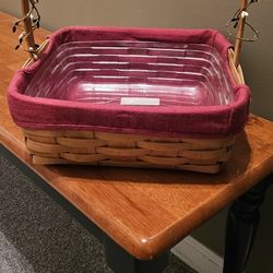 Longaberger Basket With Burgundy Liner And Protector 