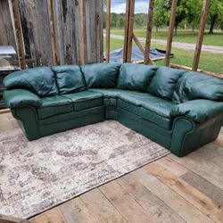 Genuine Leather 3 pc Sectional - Green