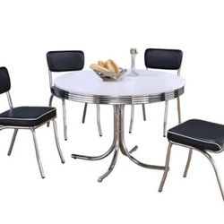 COASTER - ROUND RETRO TABLE (WHITE/CHROME) - 2388