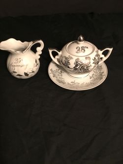 Vintage 25 th anniversary sugar bowl and cream set