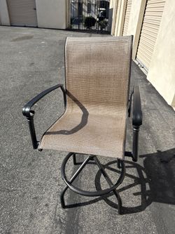 Outdoor Swivel Bar Stool Chair – Metal Frame, Tan Mesh Seat 