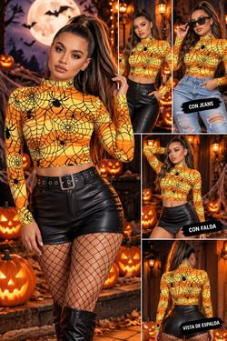 Halloween Spiderweb Long Sleeve Crop Top - All Sizes