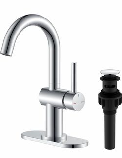 Polished Chrome Bathroom Faucets Single Handle, 1 Hole Vanity Faucet