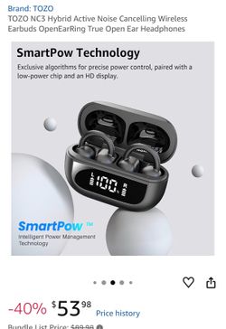 TOZO NC3 Hybrid Active Noise Cancelling Wireless Earbuds OpenEarRing True Open Ear Headphones