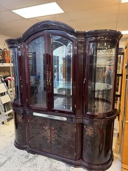 Large Dark Wood China Cabinet Display Hutch