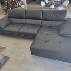 Black Genuine Leather Sectional Couch