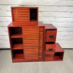 Japanese Tansu Adjustable Shelving Storage 5pc