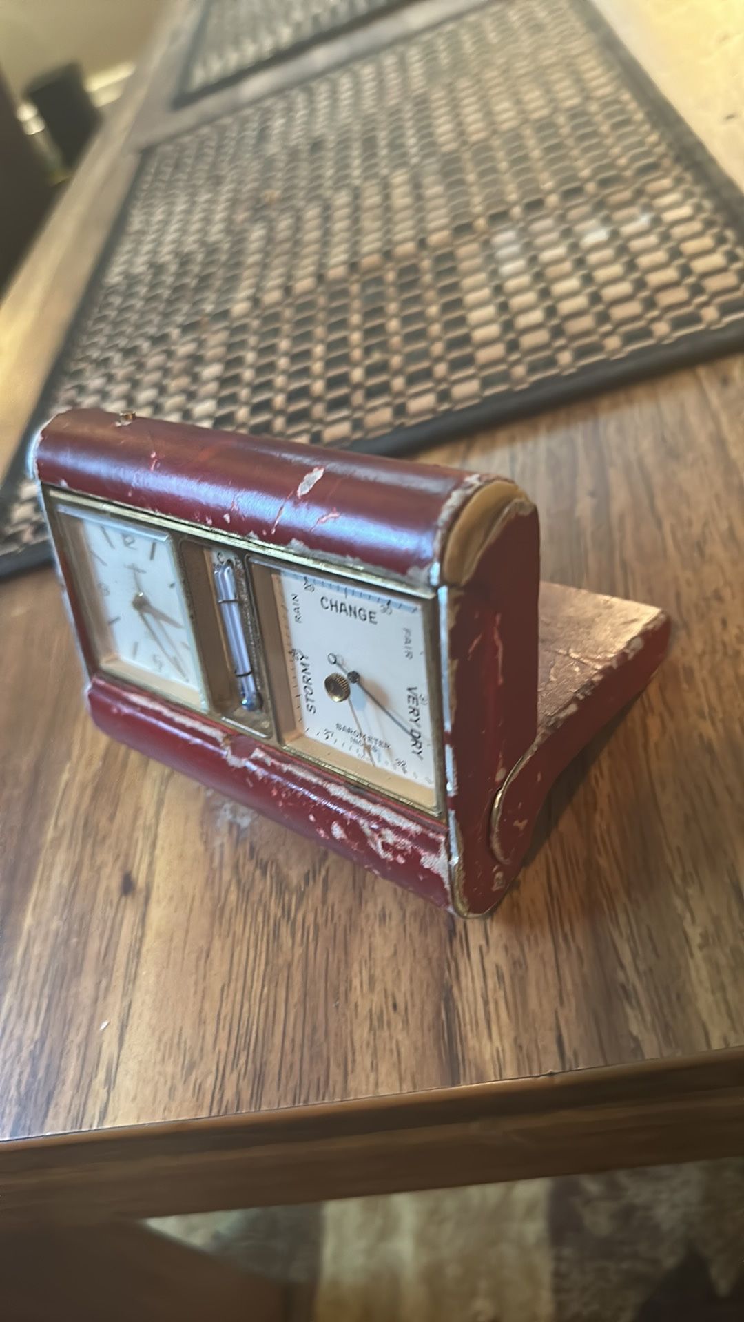 T. Anthony Antique 8-Day Alarm / Barometer Leather Travel Clock Switzerland