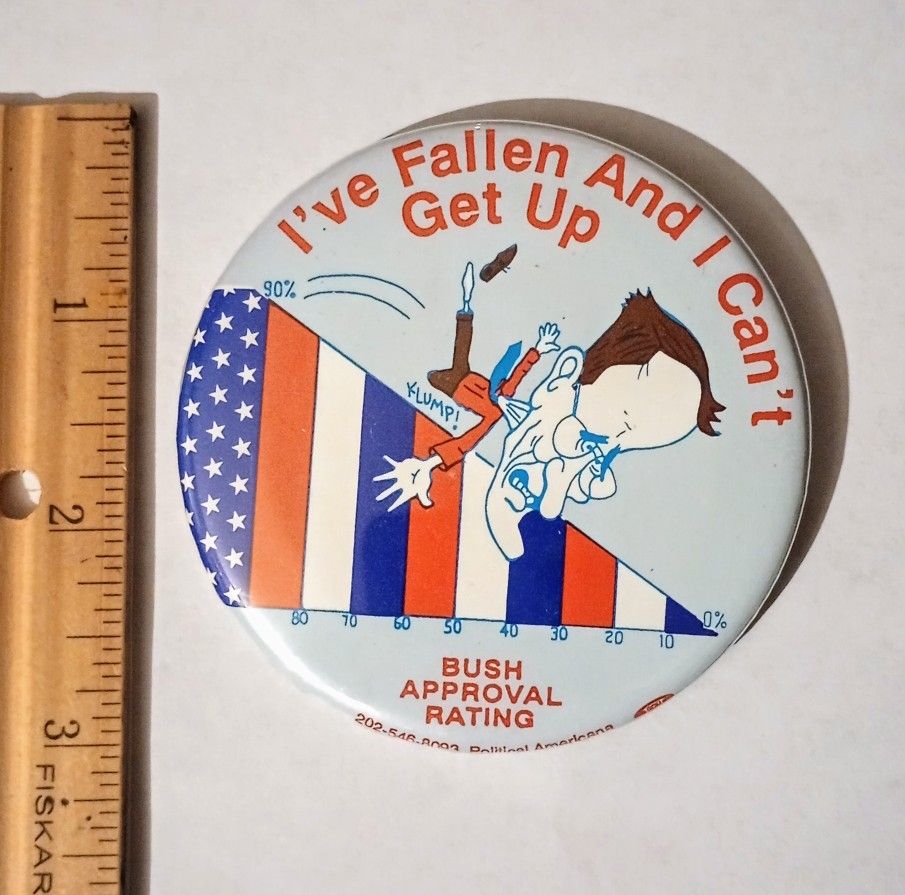 President George Bush Approval Rating Funny Satire Vintage Collectible Button Pinback Lapel Pin A-1