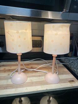 WORKS* Set of 2 Pink & White 15” Tall Small Children’s Table Lamps