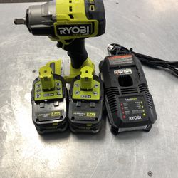 96091 Ryobi P262 18v Lithium Ion Brushless 1/2” Impact Wrench W/ 2x4.0ah Batteries W/ Charger 550357