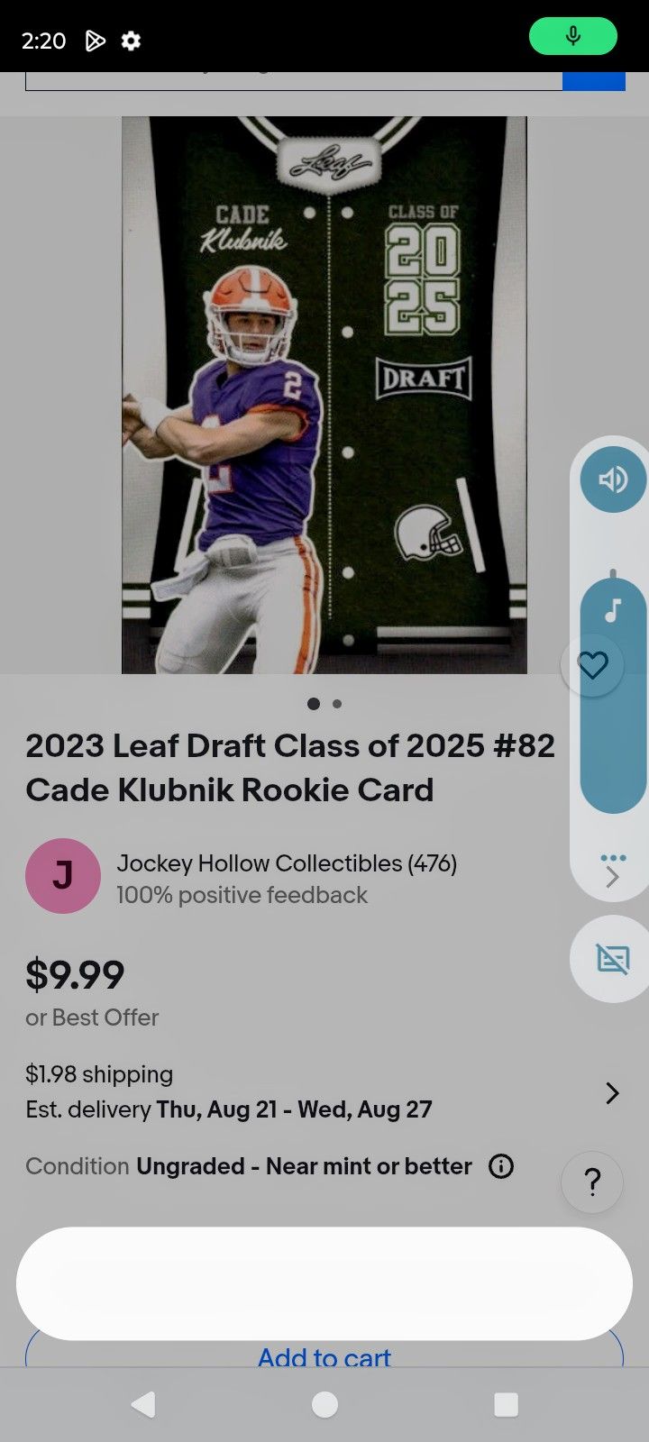 Cade Klubnik Leaf Football Card
