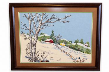 Framed Winter Landscape Wall Art – Snowy Countryside
