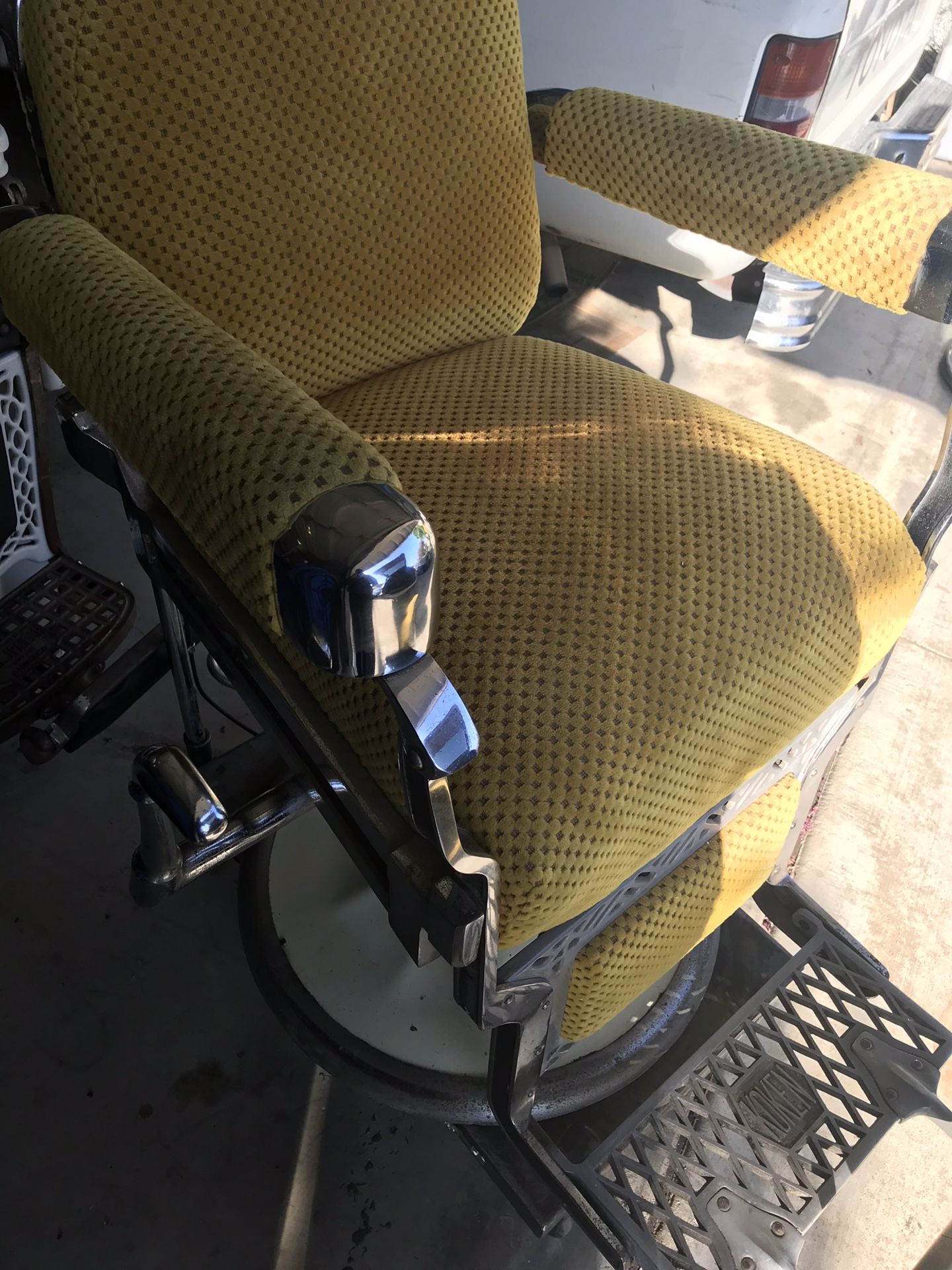 antique 1952 koken barber chair. Original shop tags.